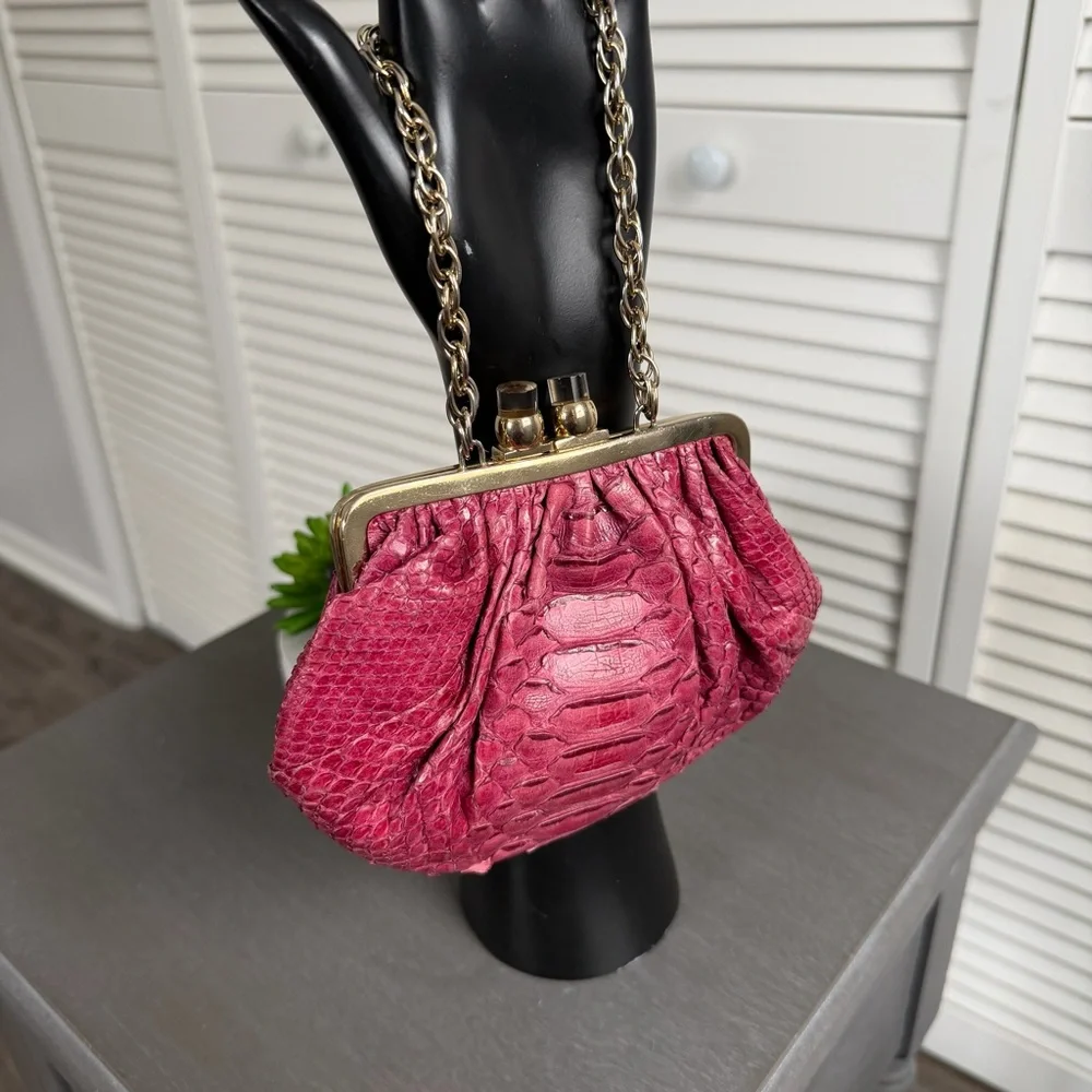 Vintage Kate Spade Exotic Snakeskin Pink Kiss lock coin purse mini handbag